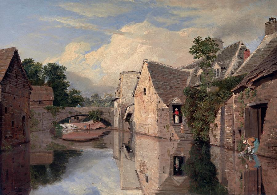 Cottages by a River #6 Painting by William Linton
