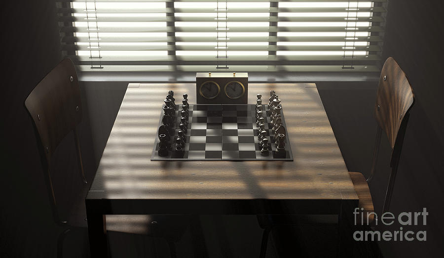 Dark room with a 3d chess board