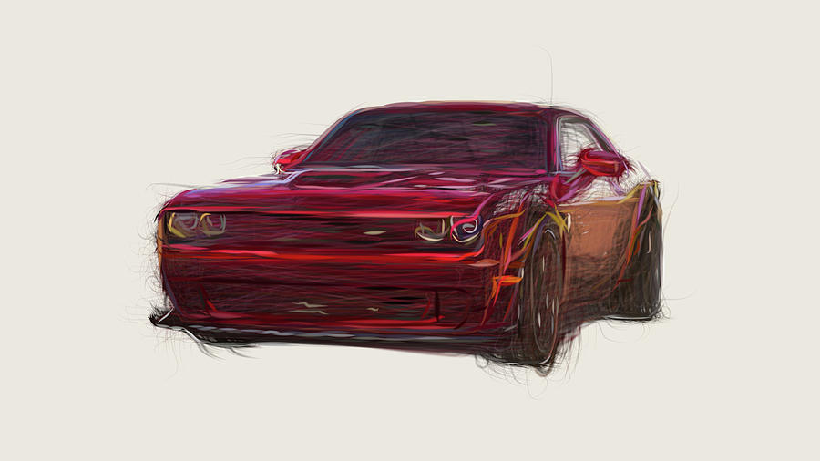 Dodge Challenger SRT Hellcat Widebody Car Drawing Digital Art by ...