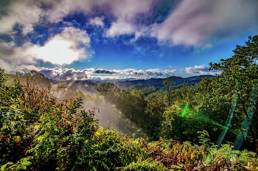 Early Morning Autumn Foggy Photo At Blue Ridge Parkway North Car #6 Photograph by Alex Grichenko