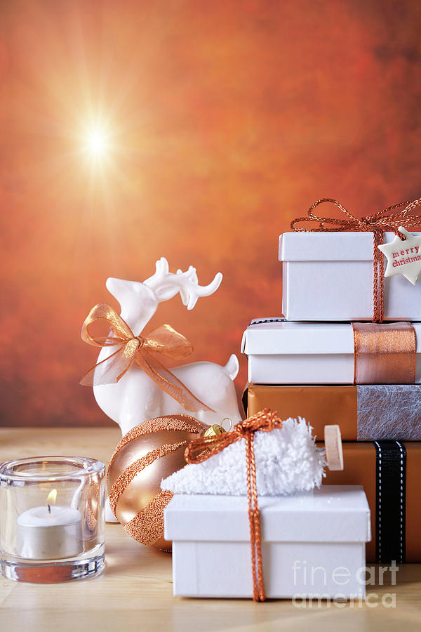 Festive Christmas Copper and White Gifts #6 Photograph by Milleflore Images