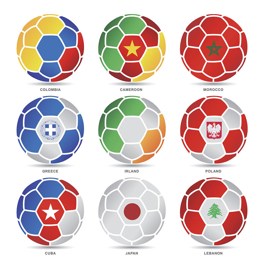 Flags of world on soccer balls #6 Drawing by Et-artworks