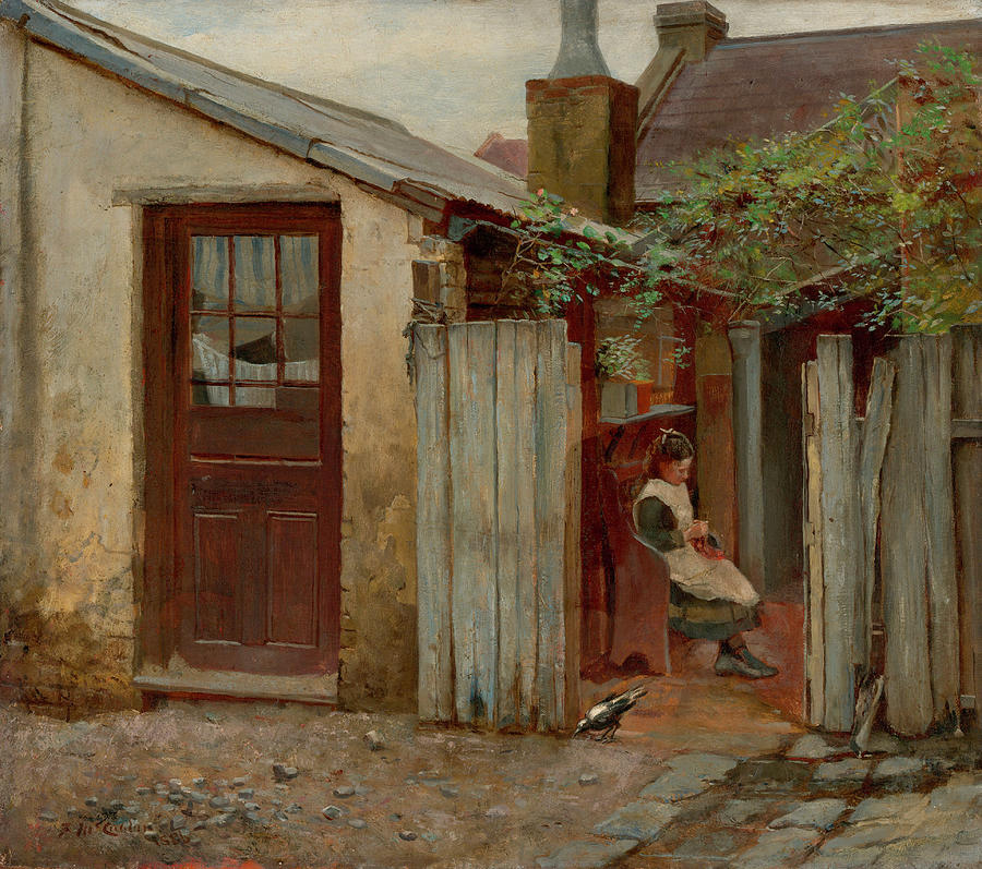 Impressionism Painting - Girl with bird at the King Street bakery  AKG7229392 by Frederick McCubbin