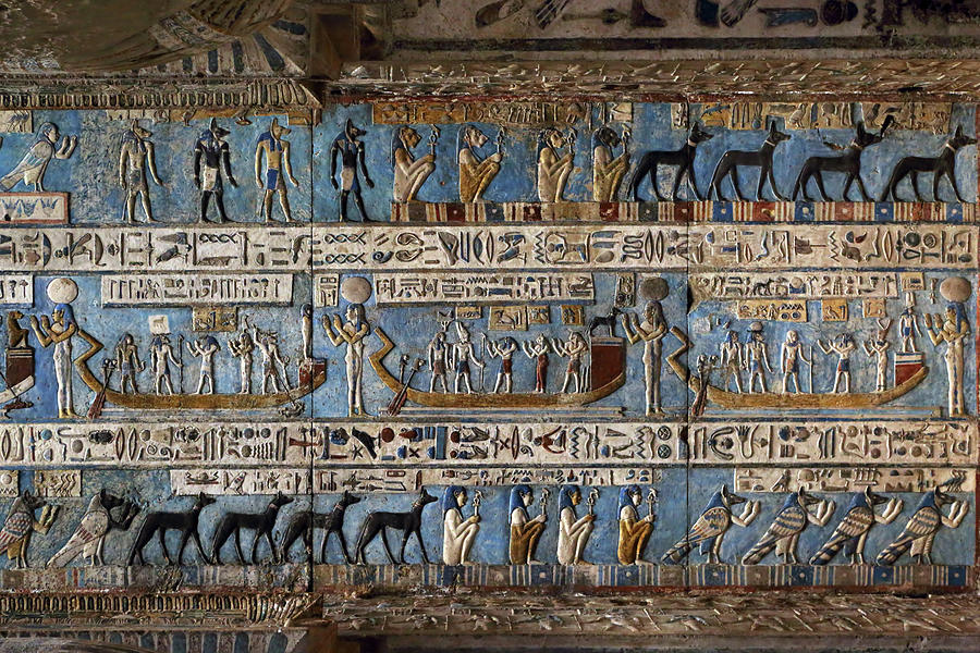 Hieroglyphic carvings in ancient egyptian temple #6 Painting by Mikhail Kokhanchikov
