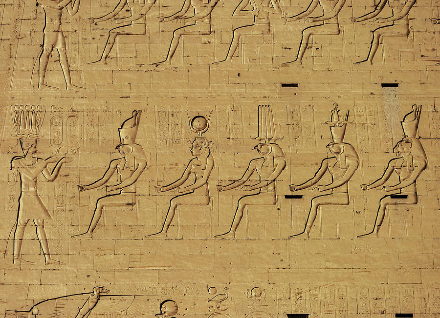Hieroglyphic carvings in ancient temple #6 Relief by Mikhail Kokhanchikov