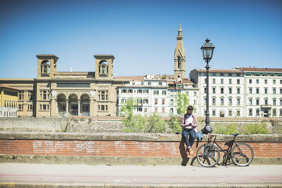 Hipster guy with bicycle in Florence, Italy #6 Photograph by Piola666