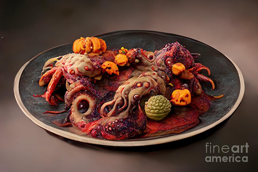 Horror food dish of Halloween dinner #6 Digital Art by Benny Marty