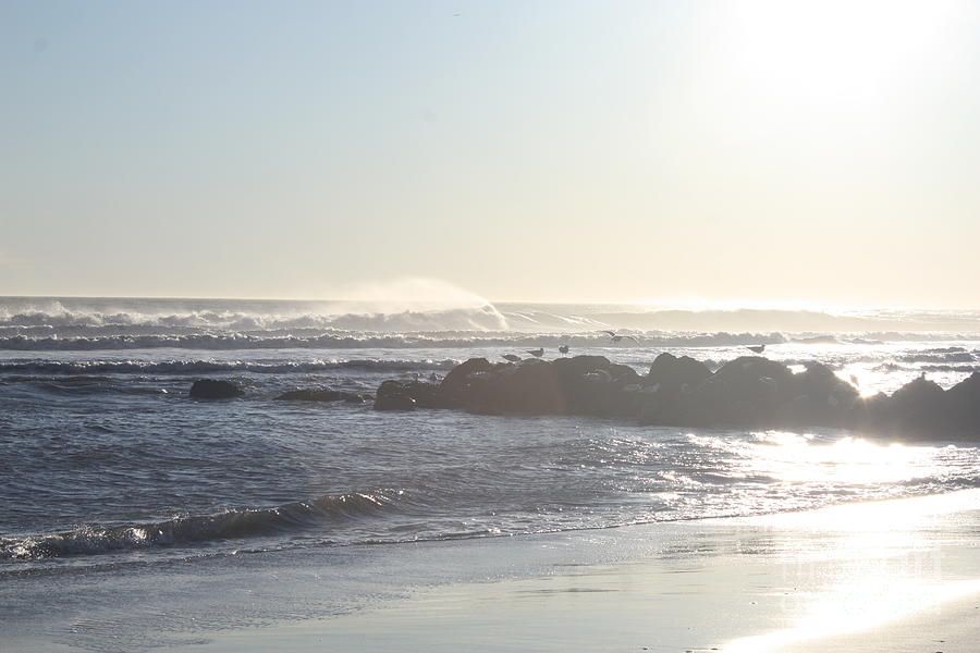 Long Beach Photograph - Long Beach Sun Setting Over A Rough Ocean by John Telfer