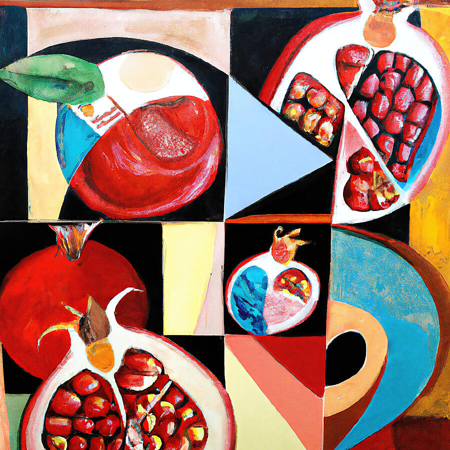 Fruit Painting - Juicy Red Pomegranates - Funky Fruit Abstract #6 by StellArt Studio