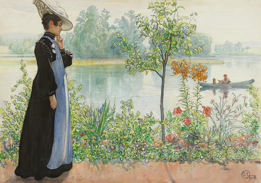 Karin By The Shore By Carl Larsson Drawing