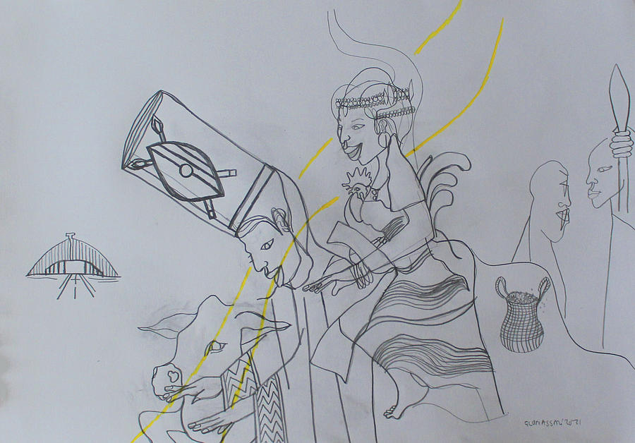 Kintu and Nambi The Journey #6 Drawing by Gloria Ssali