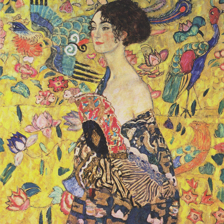 Lady With Fan By Gustav Klimt Painting