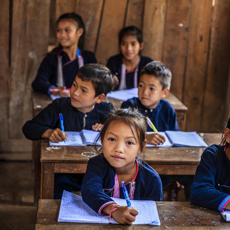 Laotian children in a primary school, village in Northern Laos #6 Photograph by Hadynyah
