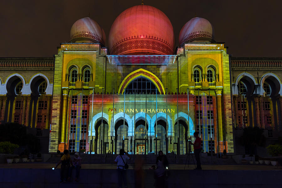 Light projection on Istana Kehakiman at Festival Light And Motion Putrajaya (LAMPU) 2017 for new year celebration in Putrajaya #6 Photograph by Shaifulzamri