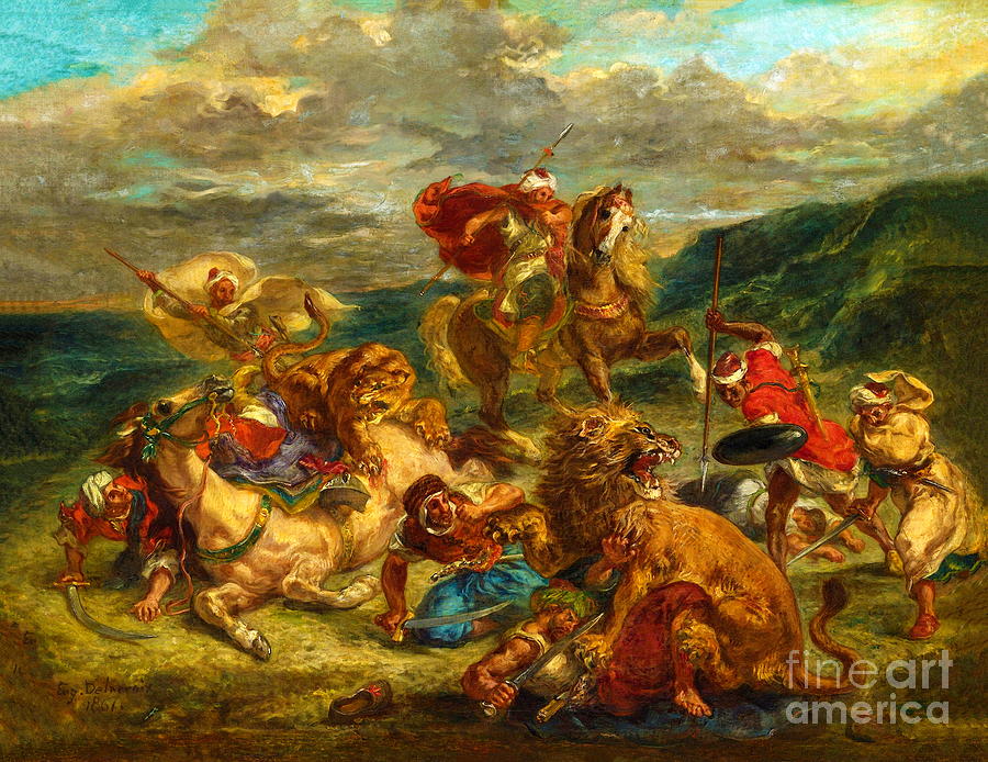 Lion Hunt #6 Painting by Eugene Delacroix