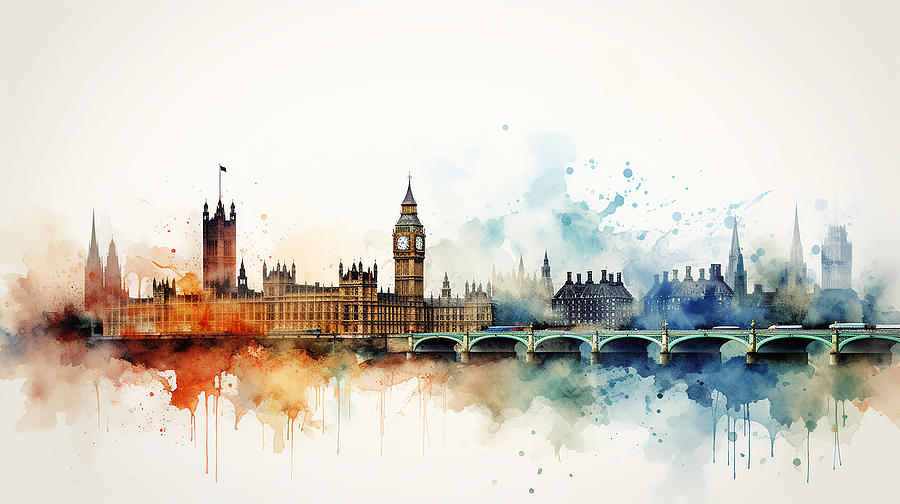 London Skyline Watercolour #07 Mixed Media