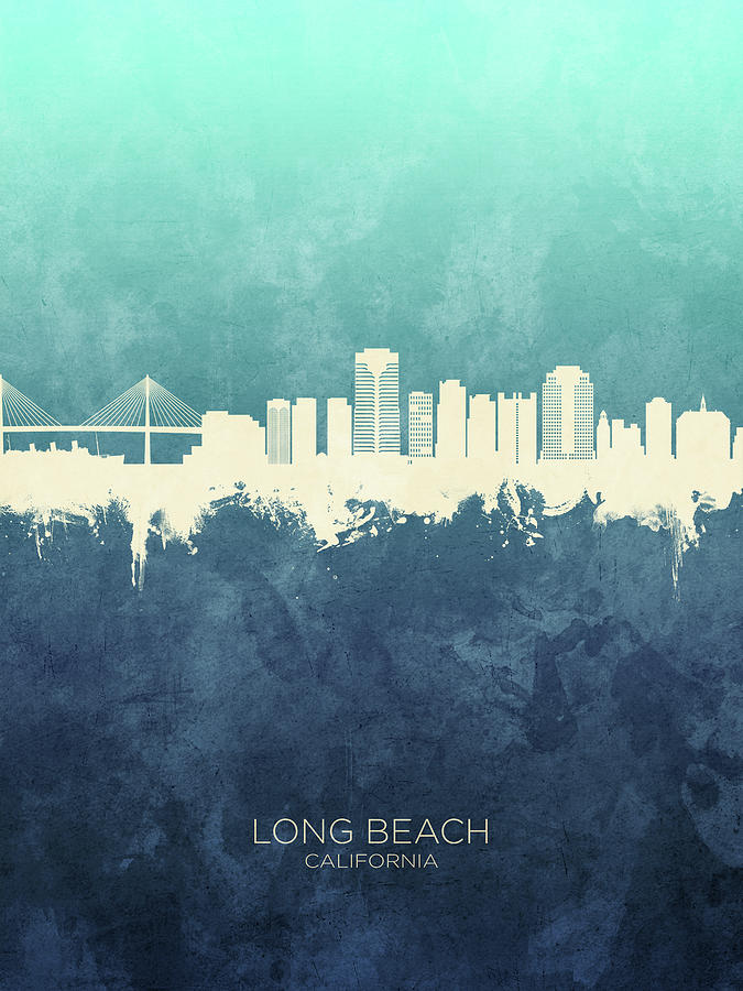 Long Beach Digital Art - Long Beach California Skyline #6 by Michael Tompsett