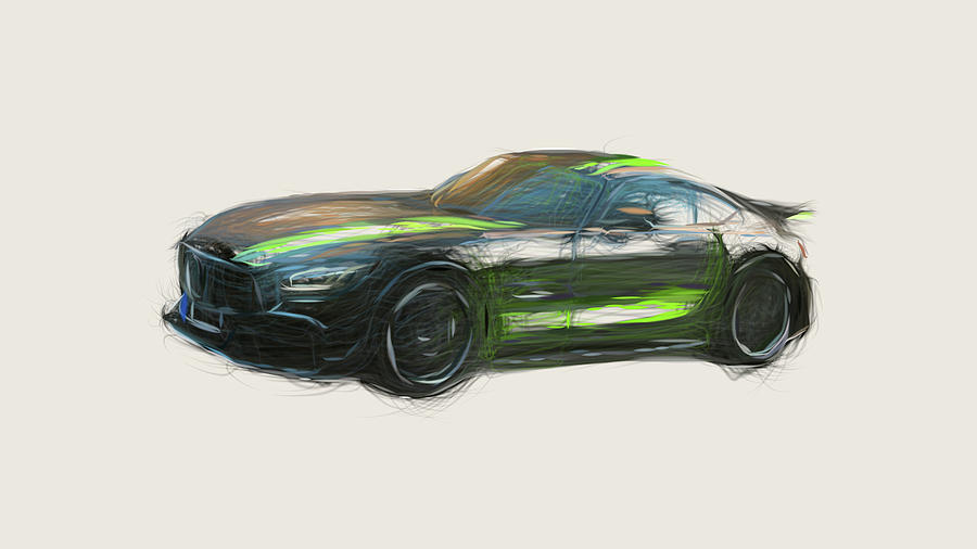 Mercedes AMG GT R PRO Car Drawing #6 Digital Art by CarsToon Concept