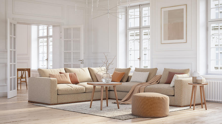 Modern scandinavian living room interior - 3d render #6 Photograph by CreativaStudio
