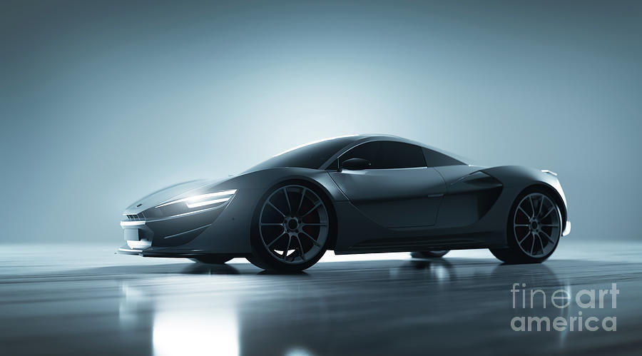 New super sports car with lights on, supercar style Photograph by ...