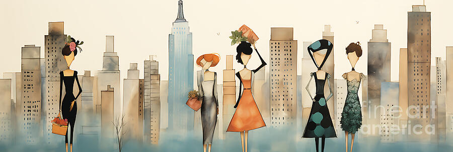 New York City Skyline Cityscape Illustrious Col By Asar Studios Painting