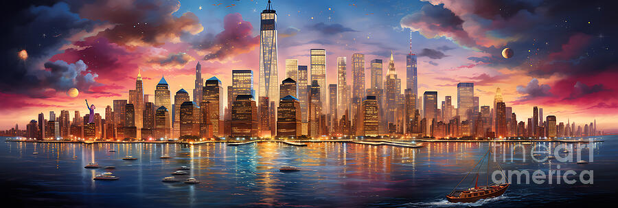 New York City United States The Empire State Bu by Asar Studios #6 Painting by Celestial Images