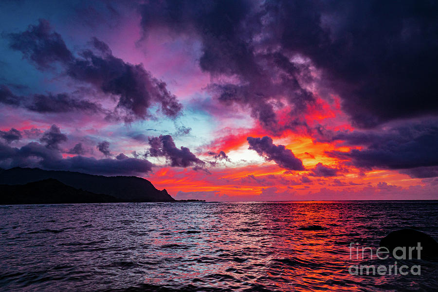 Puu Poa Beach Princeville Sunset - Kauai Hawaii #6 Photograph by Sanjeev Singhal