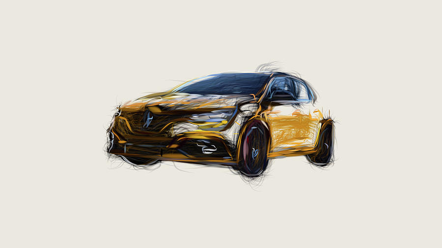 Renault Megane RS Trophy Car Drawing #6 Digital Art by CarsToon Concept
