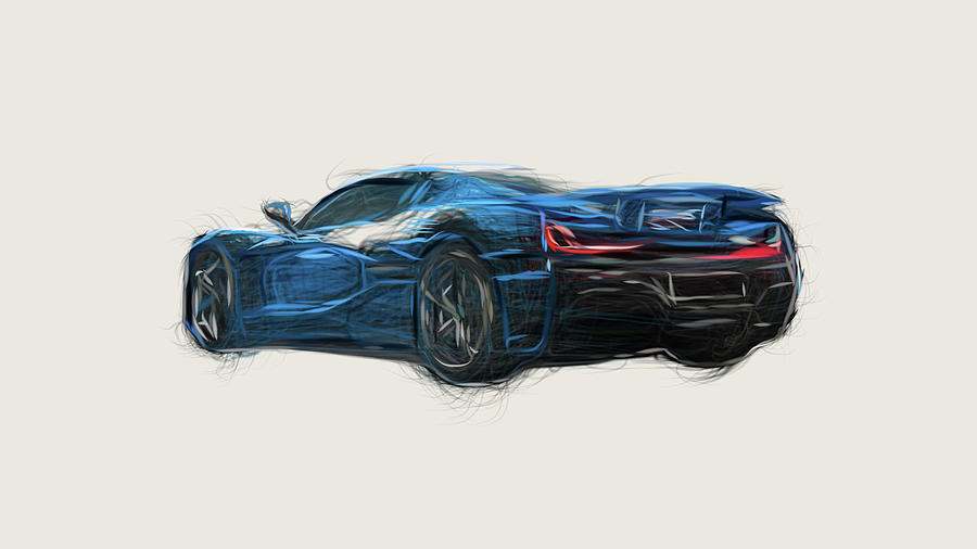 Rimac C Two Car Drawing #6 Digital Art by CarsToon Concept