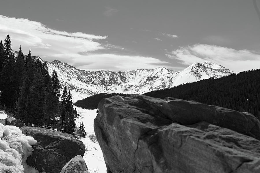Rocky Mountains with snow in Colorado in black and white #6 Photograph by Eldon McGraw