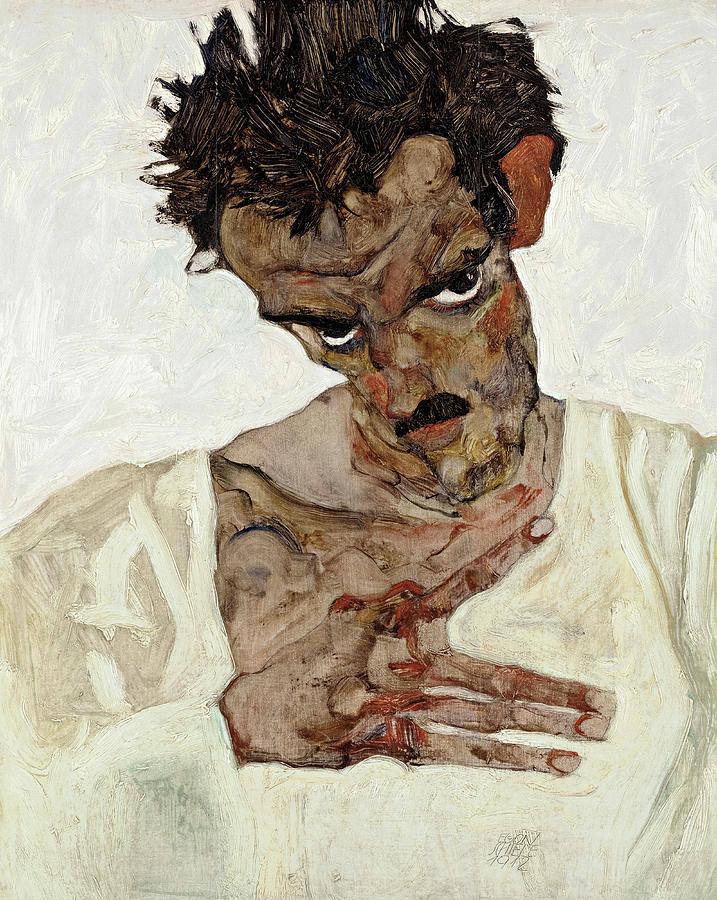 Egon Schiele Painting - Self-Portrait with Lowered Head #6 by Egon Schiele