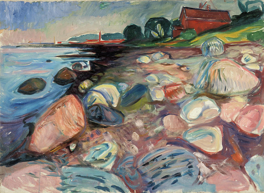 Edvard Munch Painting - Shore with Red House  #6 by Edvard Munch