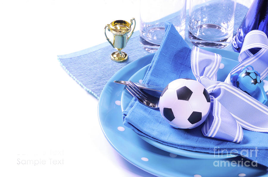 Soccer football celebration party table setting #6 Photograph by Milleflore Images