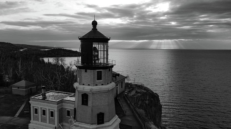 Split Rock Lighthouse in Minnesota along Lake Superior in black and white #6 Photograph by Eldon McGraw