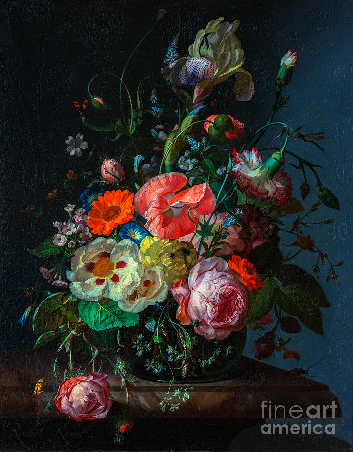 Still Life With Flowers On A Marble Tabletop Painting