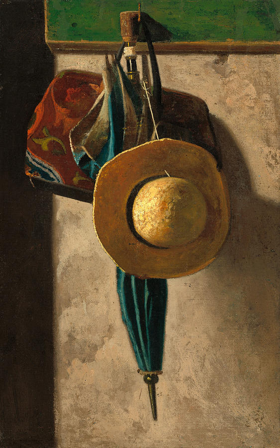 John Frederick Peto Painting - Straw Hat, Bag, and Umbrella #6 by John Frederick Peto