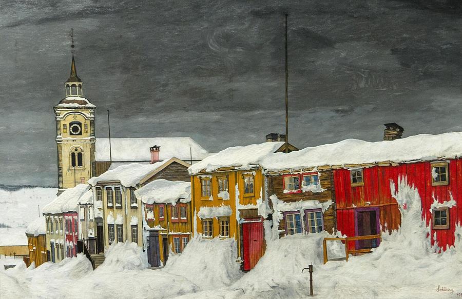 Winter Painting - Street in Roros in Winter  #4 by Harald Sohlberg