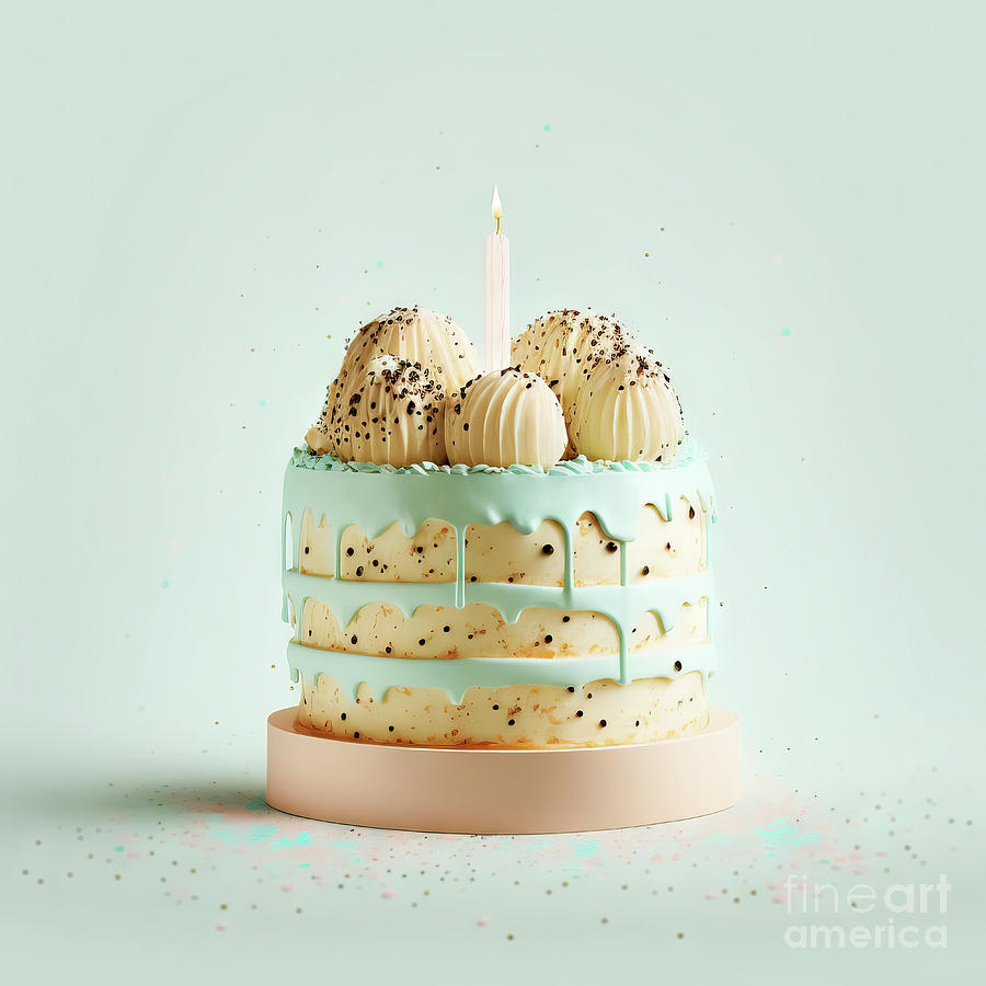 Sweet birthday cake in pastel colors. Generative ai #6 Photograph by Michal Bednarek