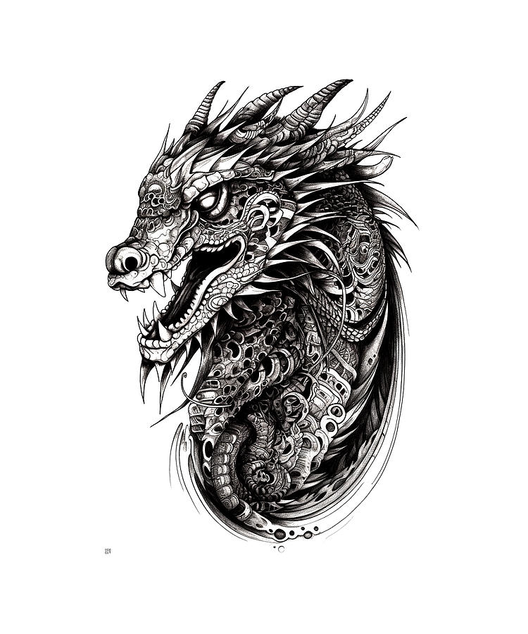 Tattoo Style Dragon #6 Mixed Media by World Art Collective