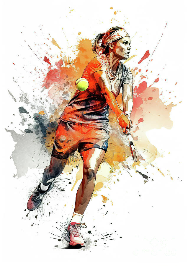 Tennis player in action during colorful paint splash. #6 Digital Art by Odon Czintos