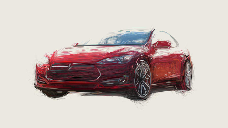 Tesla Model S Car Drawing #6 Coffee Mug by CarsToon Concept - Pixels