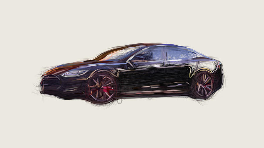 Tesla Model S Car Drawing #6 Coffee Mug by CarsToon Concept - Pixels