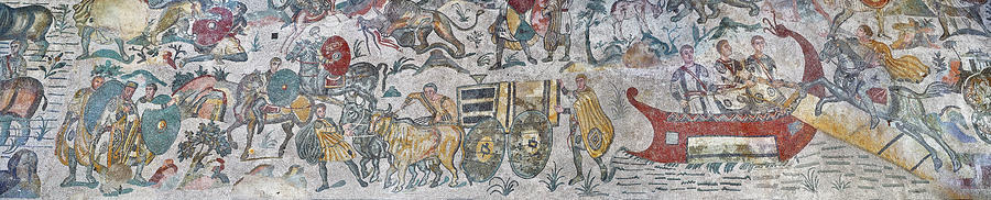 The Great Hunt Roman mosaic - Villa Romana del Casale Sicily Photograph by Paul E Williams