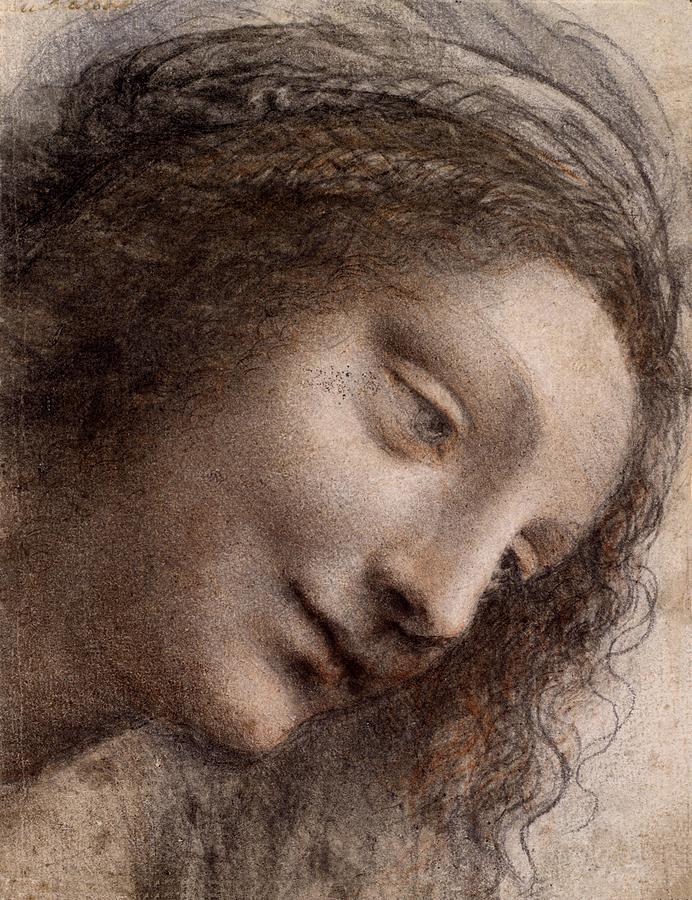 Head Drawing -  The Head of the Virgin in Three-Quarter View Facing Right  #2 by Leonardo da Vinci