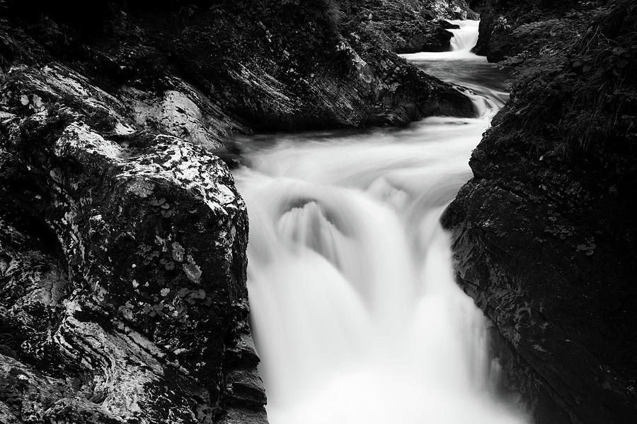 The Soteska Vintgar gorge in Black and White #6 Photograph by Ian Middleton