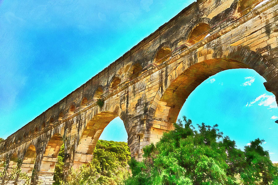 The world famous Pont du Gard #6 Digital Art by Gina Koch