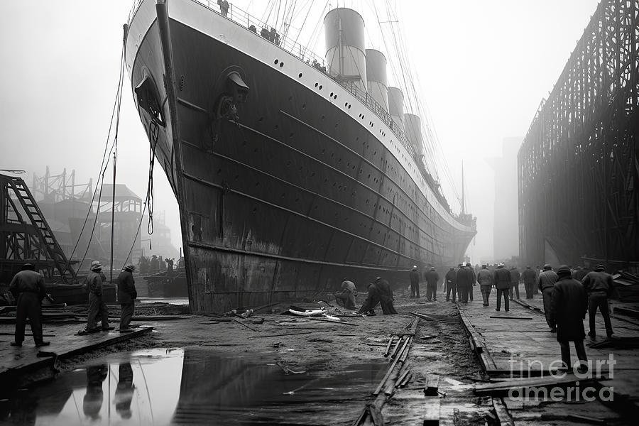 Titanic in construction site vintage photo #6 Digital Art by Benny Marty
