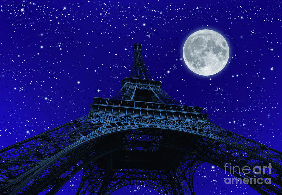 Tour Eiffel at night with fullmoon #6 Photograph by Benny Marty