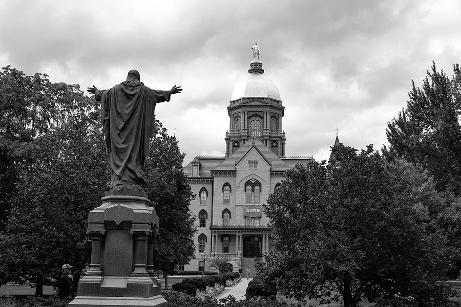 University of Notre Dame Golden Dome in black and white #6 Photograph by Eldon McGraw