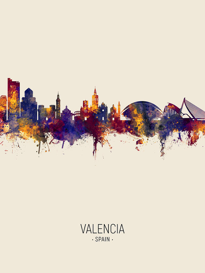Valencia Spain Skyline #6 Digital Art by Michael Tompsett